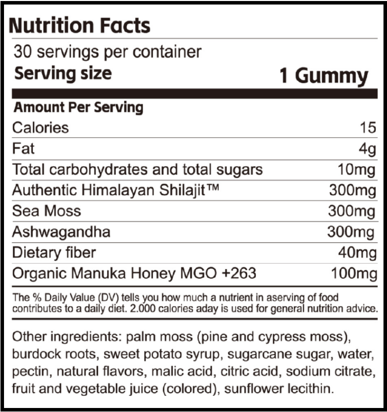 Nutrition facts label with product details on a white background